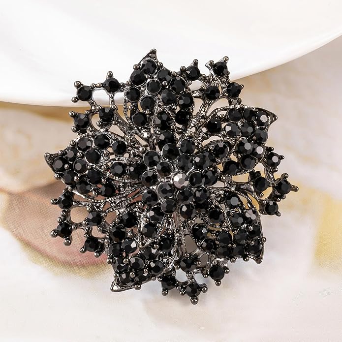 Womens Flower-shape Statement Brooch Pin Crystal Brooch for Women