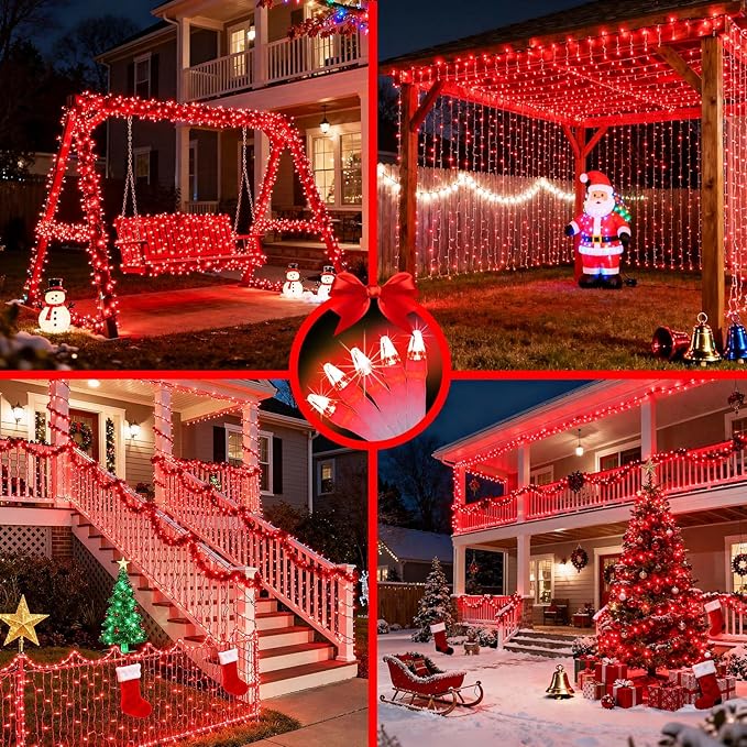 750 LED 240FT Christmas String Lights Outdoor, 12 Pro Modes and Timer Memory & Brightness, Plug in Outdoor Waterproof Clear Wire Twinkle Light for for Xmas Yard Tree Wedding Party Decor (Red)
