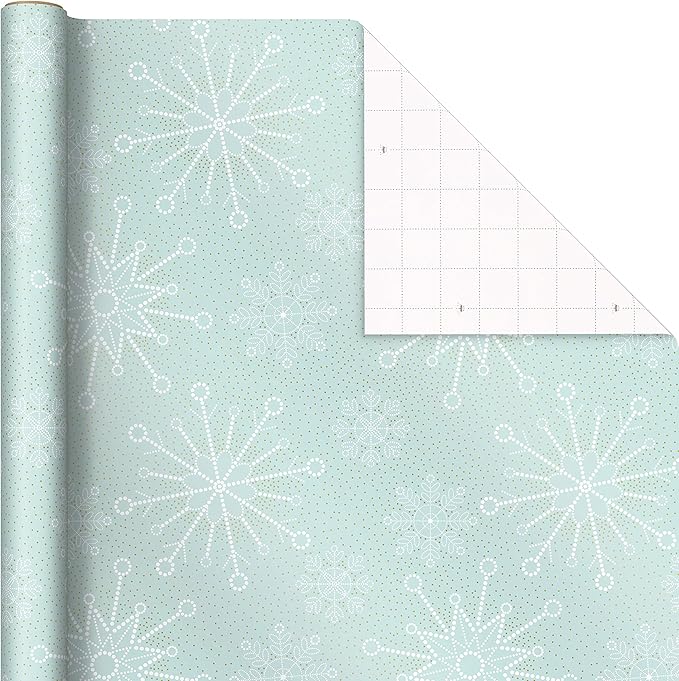 Hallmark Pink Christmas Wrapping Paper with Cut Lines on Reverse (3 Rolls: 120 sq. ft. ttl) Pink, Mint, Gold, Reindeer, Christmas Trees, Snowflakes