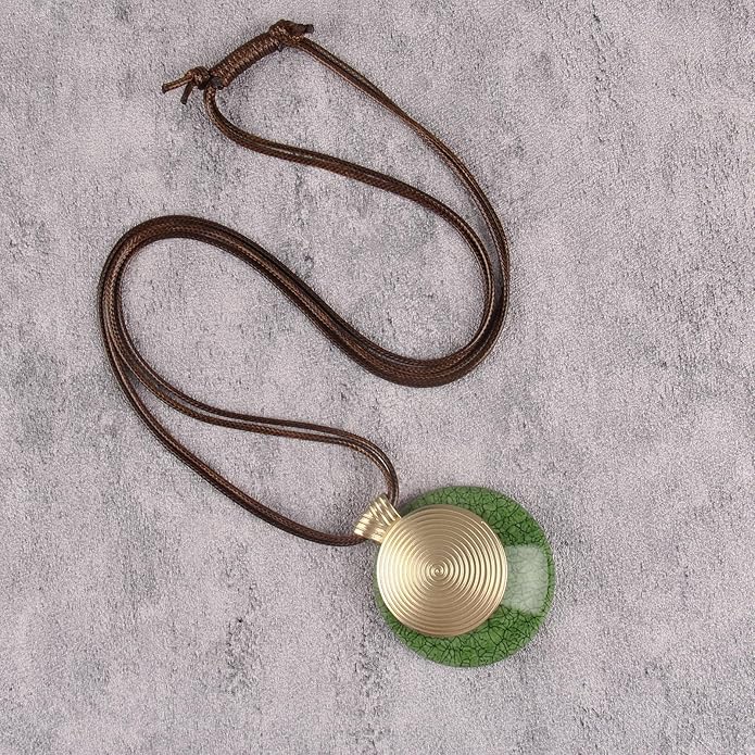 Boho Leather Necklace Women Bohemian Brown Circle Pendant Necklace Choker Long Necklaces for Women Boho Ring Large Pendant
