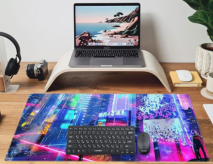 Japanese Street Desk Mat Futuristic Neon City Print Mouse Pad, Exclusive Desk Mats, XXL Large Gaming Mousepad 31.5"x15.75", Office Decor for Women Girls Keyboard Mat Laptop Computer Mat