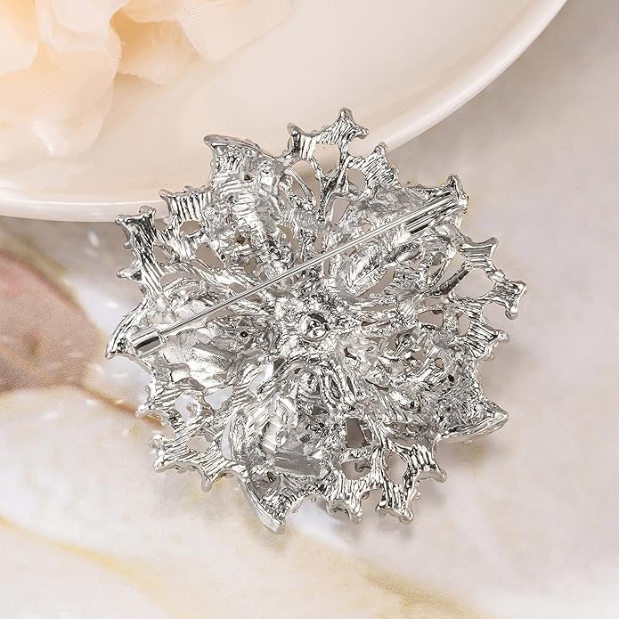 Womens Flower-shape Statement Brooch Pin Crystal Brooch for Women