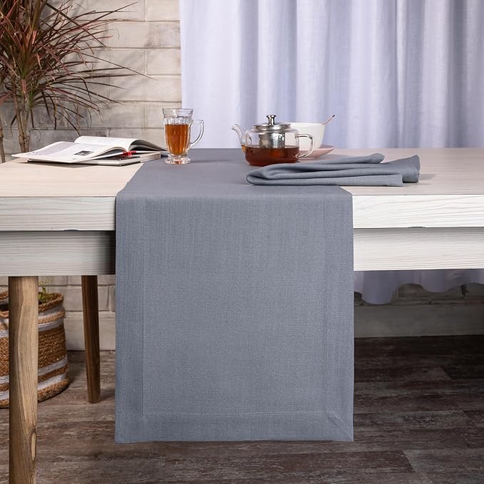 D'Moksha Homes Charcoal Grey Table Runner 14 x 72 Inch - Faux Linen Table Runner 72 Inches Long - Wrinkle Resistant, Machine Washable for Fall, Thanksgiving, Holiday - 100% Recycled Fabric