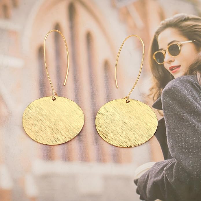 SOFYBJA Dainty 18K Gold Plated Disc Ball Triangle Sunburst Drop Earrings Long Dangle Lightweight Handmade Earrings Jewelry