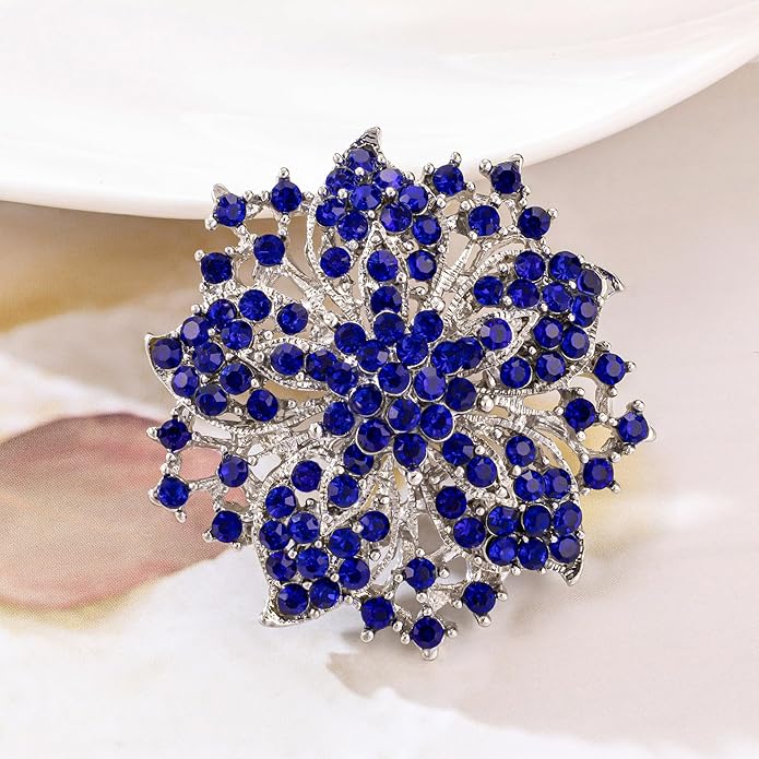 Womens Flower-shape Statement Brooch Pin Crystal Brooch for Women