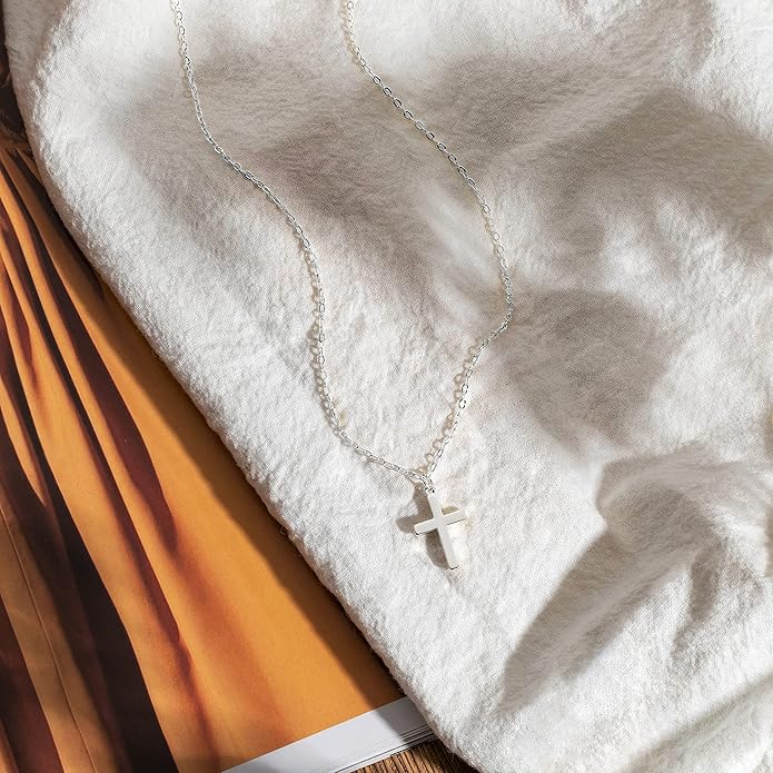 Tewiky Christian Gift Stocking Stuffers Cross Necklace for women-Dainty 14k Gold Plated/Silver Plated Pendant Necklaces Simple Cute Tiny Necklace Jewelry for Women