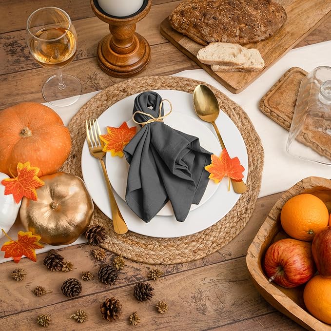 Blue Needles Solid Cloth Napkins Set of 12 Grey 100% Cotton Dinner Napkins 18x18 inches - Soft, Reusable, Absorbent & Washable Fall Thanksgiving Linen, Ideal for Events, Parties & Everyday Use