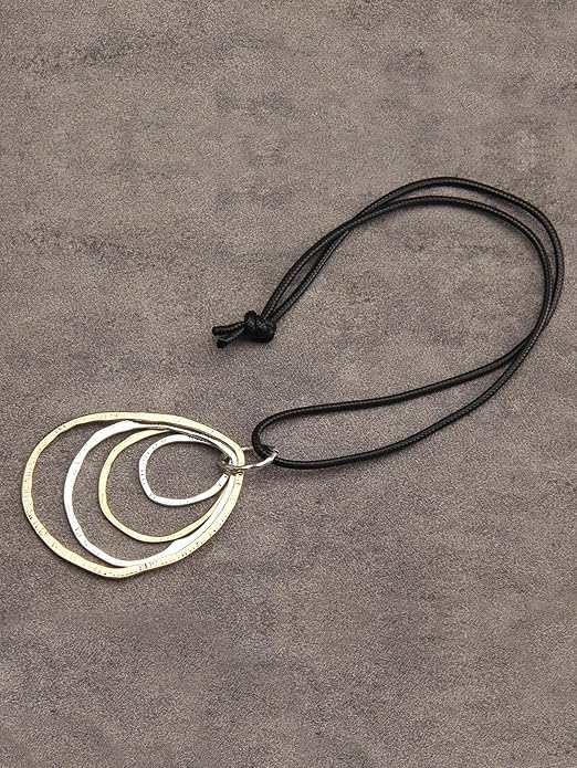 GelConnie Boho Necklaces for Women Vintage Silver Circles Long Pendant Necklace Cowgirl Sweater Necklace Adjustable Leather Choker Necklace for Women