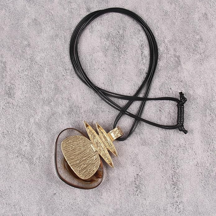 Boho Leather Necklace Women Bohemian Brown Circle Pendant Necklace Choker Long Necklaces for Women Boho Ring Large Pendant