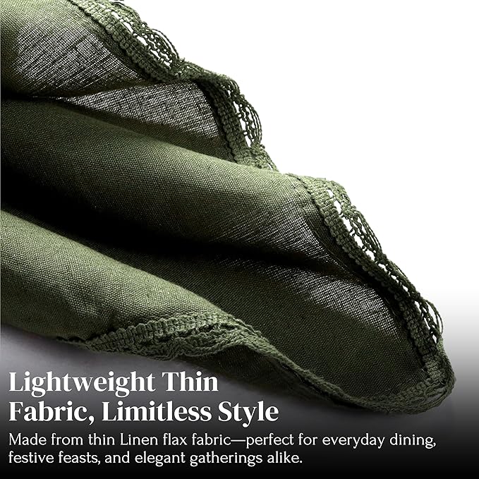 Ramanta Home Linen Flax Cloth Napkins Set of 24 | 18x18 Inch | Premium Cotton Linen Flax Lace Soft & Durable | Washable Ideal for Everyday Use Parties Thanksgiving Christmas Halloween Olive Green