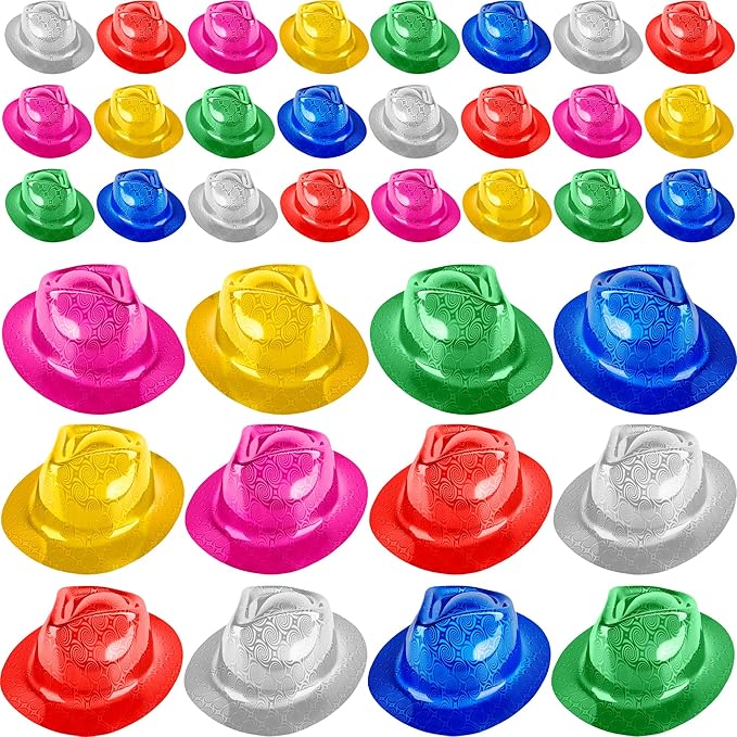 36 Pcs Party Gangster Hats Plastic Party Hats Bulk Fedora Party Hats for Kids Adults Cosplay Photo Booth Supplies