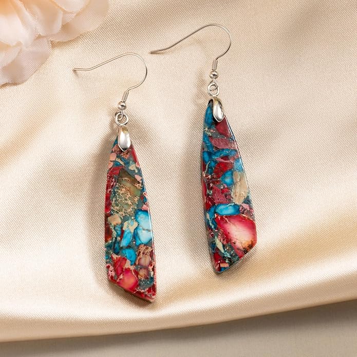 SELOVO Jasper Stone Earrings for Women Trendy Dangle Earrings Fishhook Drop Earrings