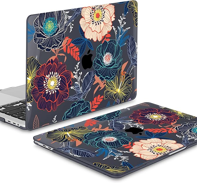 Mektron for MacBook Pro 16 inch A2141 Case 2020 2019 Release with Retina Display & Touch Bar & Touch ID, Plastic Hard Shell Cover Keyboard Skin Screen Protector Dust Plug，Dahlia Flowers