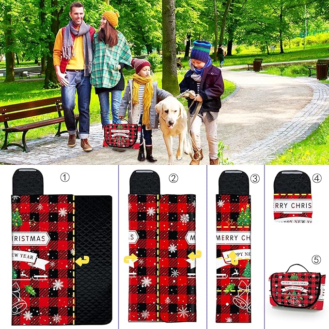 Poedist Christmas Extra Large Picnic Blanket Waterproof,80"x 80"Foldable Machine Washable Beach Blanket,Outdoor Blanket for 6-8 Adults,Suitable for Crawling,Park Beach,Camping,Hiking,Family