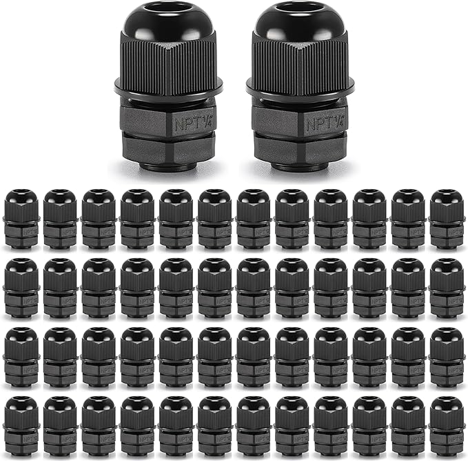 QILIPSU 50pcs 1/4" NPT Cable Gland Waterproof IP68 Nylon Cable Pass Through Cord Grip Connector Strain Relief Wire Grommet