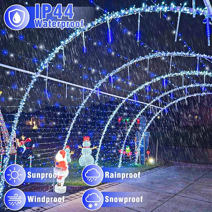 800 LED Christmas Lights Outdoor Indoor, String Lights for Outside with 8 Modes Waterproof, Plug in Twinkle Light Clear Wire for Bedroom House, Patio, Garden, Party Decorations, Blue White