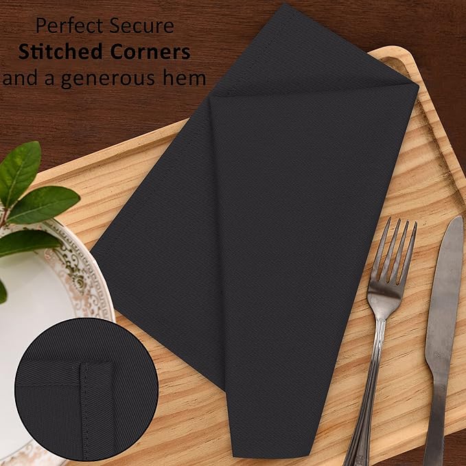 Ruvanti Cloth Napkins Set of 6, 18x18 Inches Napkins Cloth Washable, Soft, Durable, Absorbent, Cotton Blend. Table Dinner Napkins Cloth for Hotel, Lunch, Restaurant, Wedding Parties - Black