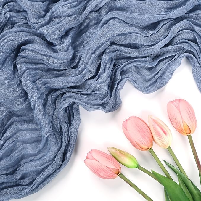 6 Pack Dusty Blue Cheesecloth Table Runner 10FT Boho Cheese Cloths Gauze Fabric Table Runners 120 Inch Rustic Sheer for Wedding Birthday Party Baby Shower Centerpiece Home Decorations