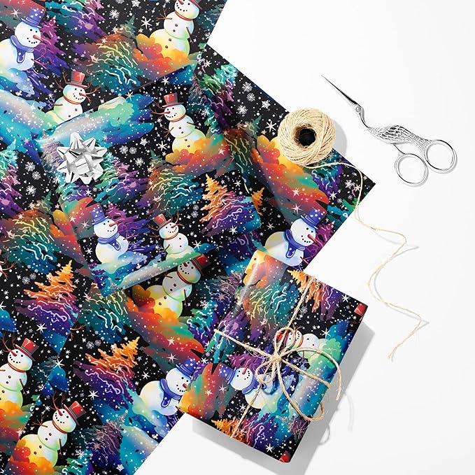 Vnaaem Chrismas Wrapping Paper Roll for Kids Boys Girls - Cute Rainbow Xmas Gift Wrap with Snowman Snowflake Design for Holiday Winter Birthday DIY Craft Party(Total 28.5sq.ft)