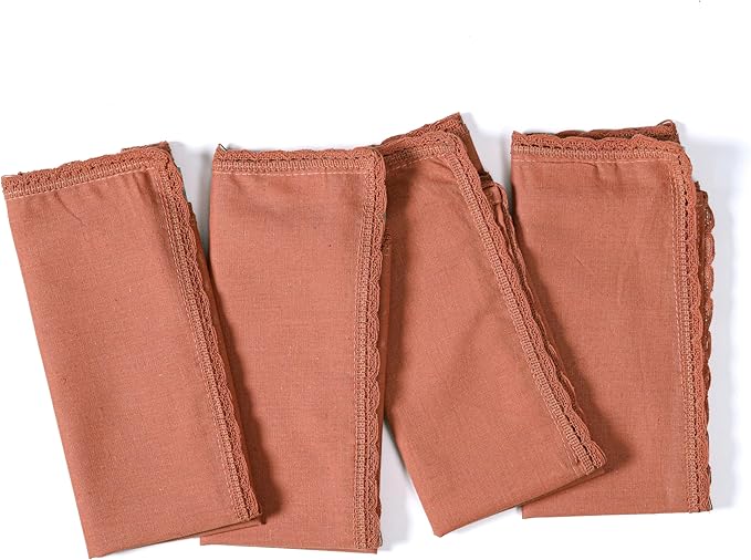 Ramanta Home Linen Flax Cloth Napkins Set of 4 |18x18 Inch | Premium Cotton Linen Flax Lace Soft & Durable | Washable Ideal for Everyday Use Parties Thanksgiving Christmas Halloween Rust