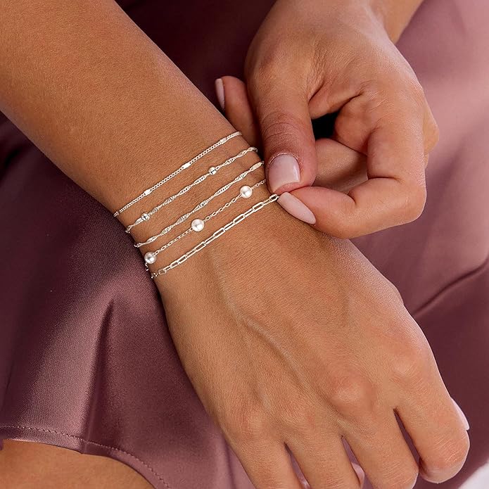 MBW Gold Bracelets for Women Trendy, Dainty 14K Gold Plated Bracelet Stack Beaded Chain Bracelet Set Thin Small Cute Paperclip Bracelets Fashion Waterproof Jewelry Gift Gold Accessories for Women