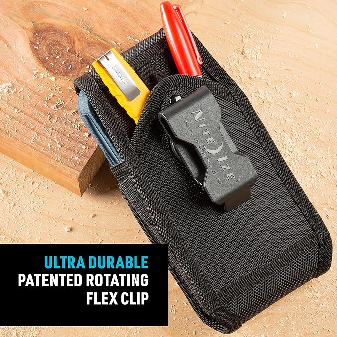 Nite Ize Clip Case Cargo Universal Rugged Holster - Cell Phone & Card Holster Pouch - Durable Phone Holder Clip for Belt - Utility Belt Pouch with Rotating Flex-Clip - XL, Vertical