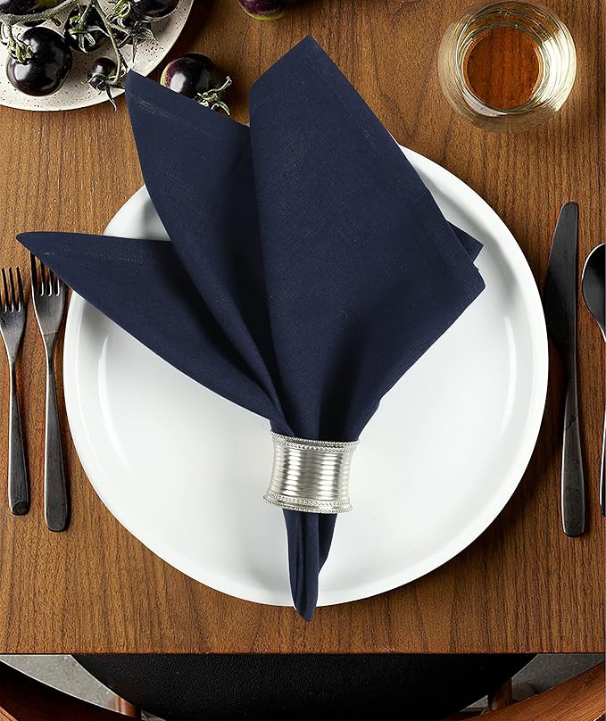 Cloth Napkins Set of 12 Cotton Linen 18x18 Inch - Soft Durable Washable - Ideal for Farmhouse Party Spring Summer Easter - Perfect Everyday Use Table Linen - Navy Blue