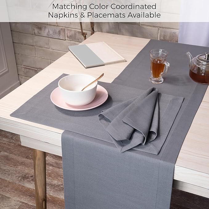 D'Moksha Homes Charcoal Grey Table Runner 14 x 90 Inch - Faux Linen Dining Table Runner 90 Inches Long - Wrinkle Resistant, Machine Washable for Thanksgiving, Holiday - 100% Recycled Fabric