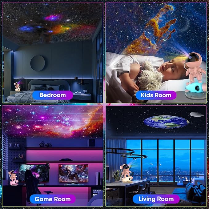 Star Projector, Astronaut Galaxy Projector for Bedroom, 12 in 1 HD Planetarium Projector with Timer & Rocket Night Lights, 360° Rotating Galaxy Star Night Light Projector for Kids Gifts