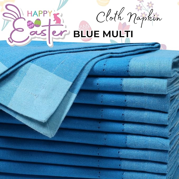 Homidate Cotton Cloth Napkins Set of 12 – 20x20 Blue Multi Double Hemstitched – Machine Washable Dinner Napkins for Weddings, Parties & Father’s Day Celebrations