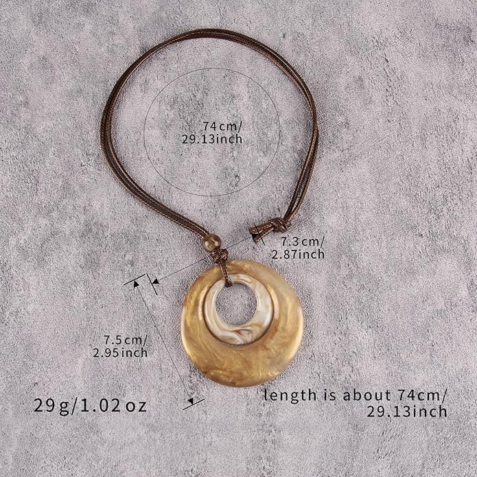 Boho Leather Necklace Women Bohemian Brown Circle Pendant Necklace Choker Long Necklaces for Women Boho Ring Large Pendant