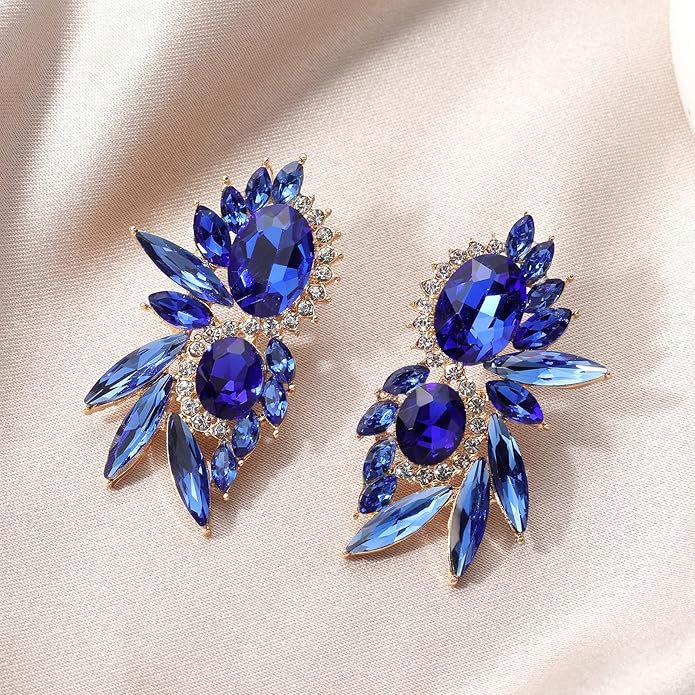 Vintage Rhinestone Statement Earrings Fancy Crystal Cluster Drop Dangle Earrings for Women