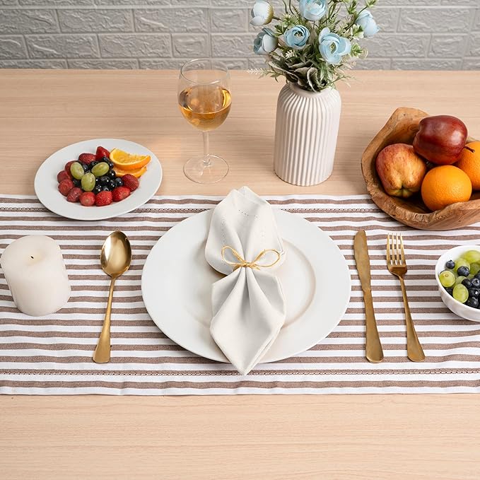 Blue Needles Set of 6 Hemstitch Linen Napkins 100% Cotton White Cloth Dinner Napkins 18x18 inches, Soft, Reusable, Absorbent, Washable, Ideal for Fall Thanksgiving Events, Parties & Everyday Use