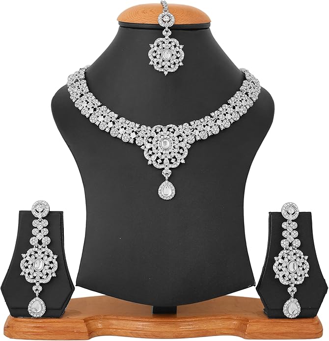 Touchstone Indian jewelry sets for women gold wedding tikka necklace set guest costume fancy bridal jewellery rhinestone crystal elegant formal prom evening wear dainty accessories