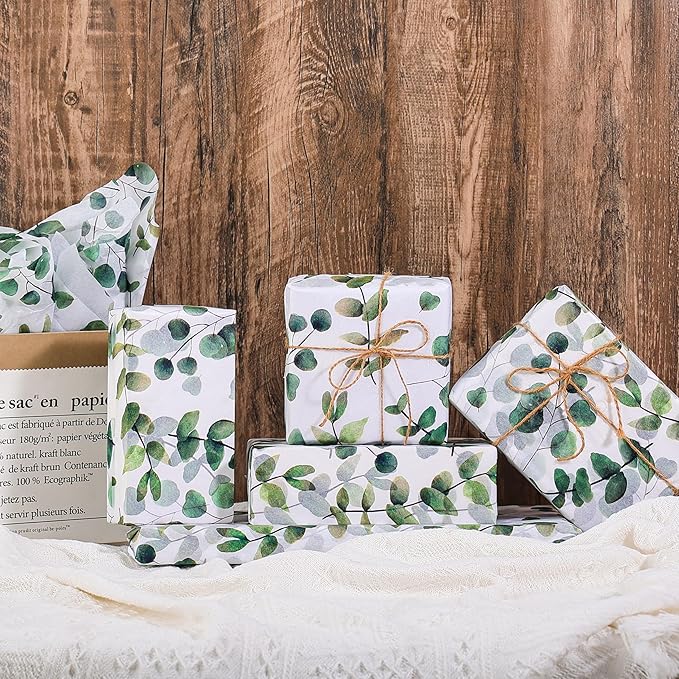 100 Sheets Eucalyptus Gift Wrapping Tissue Paper Recyclable Greenery Botanical Packaging Bag for Wedding Birthday Showers Art Craft Party Favor Decoration