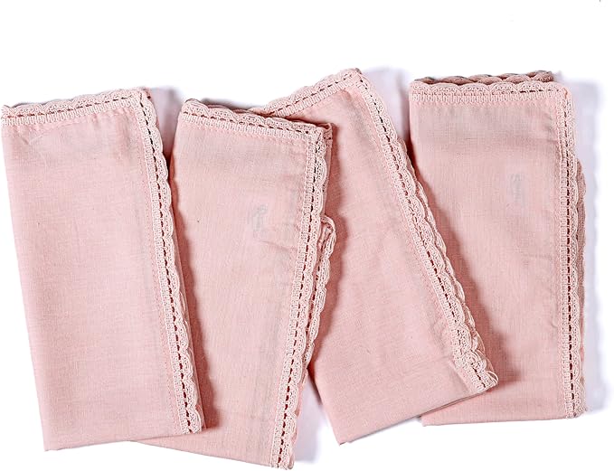 Ramanta Home Linen Flax Cloth Napkins Set of 12| 18x18 Inch | Premium Cotton Linen Flax Lace Soft & Durable | Washable Ideal for Everyday Use Parties Thanksgiving Christmas Halloween Pink