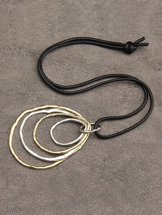 GelConnie Boho Necklaces for Women Vintage Silver Circles Long Pendant Necklace Cowgirl Sweater Necklace Adjustable Leather Choker Necklace for Women
