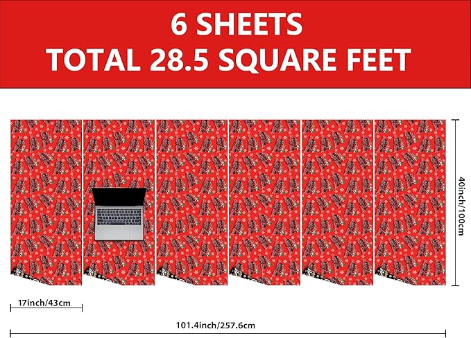 Vnaaem Reversible Monster Truck Christmas Wrapping Paper Roll for Kids Men - Red Xmas Truck, Santa Claus & Merry Christmas Lettering Design Gift Wrap for Holiday Party Celebration, DIY Craft - 17 In X 20 Ft(Total 28.5sq.ft)