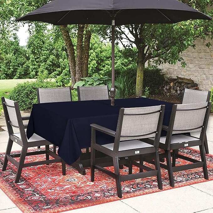 SARAFLORA Outdoor and Indoor Tablecloth -60x120 inch Navy, Wrinkle Free Washable Waterproof Table Cloth with Umbrella Hole and Zipper Rectangle Table Cover for Spring/Summer/Patio/Picnic/BBQS/Party