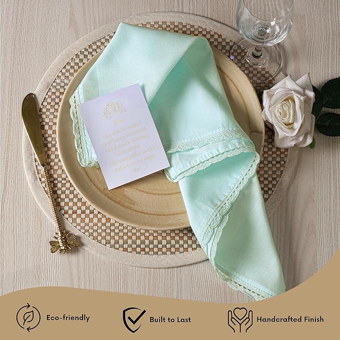 Ramanta Home Linen Flax Cloth Napkins Set of 4 |18x18 Inch | Premium Cotton Linen Flax Lace Soft & Durable | Washable Ideal for Everyday Use Parties Thanksgiving Christmas Halloween Baby Blue