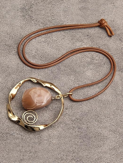 GelConnie Boho Necklaces for Women Vintage Silver Circles Long Pendant Necklace Cowgirl Sweater Necklace Adjustable Leather Choker Necklace for Women