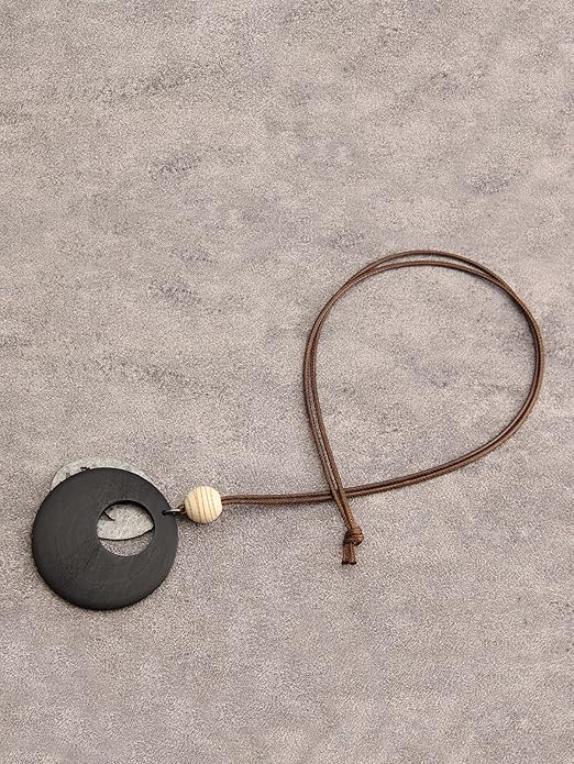 GelConnie Boho Necklaces for Women Vintage Silver Circles Long Pendant Necklace Cowgirl Sweater Necklace Adjustable Leather Choker Necklace for Women