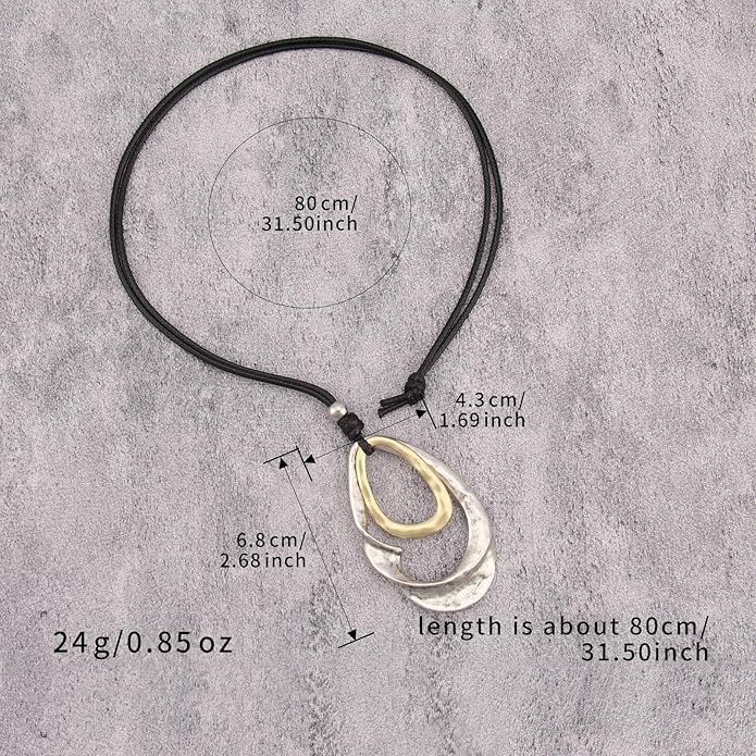 Boho Leather Necklace Women Bohemian Brown Circle Pendant Necklace Choker Long Necklaces for Women Boho Ring Large Pendant