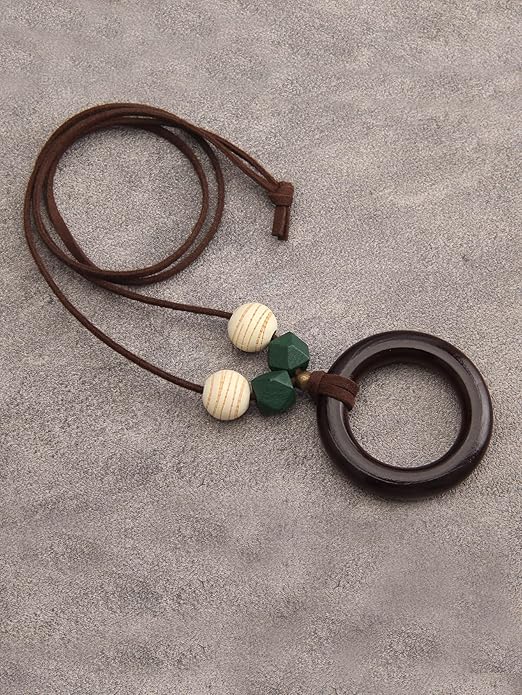 GelConnie Boho Necklaces for Women Vintage Silver Circles Long Pendant Necklace Cowgirl Sweater Necklace Adjustable Leather Choker Necklace for Women