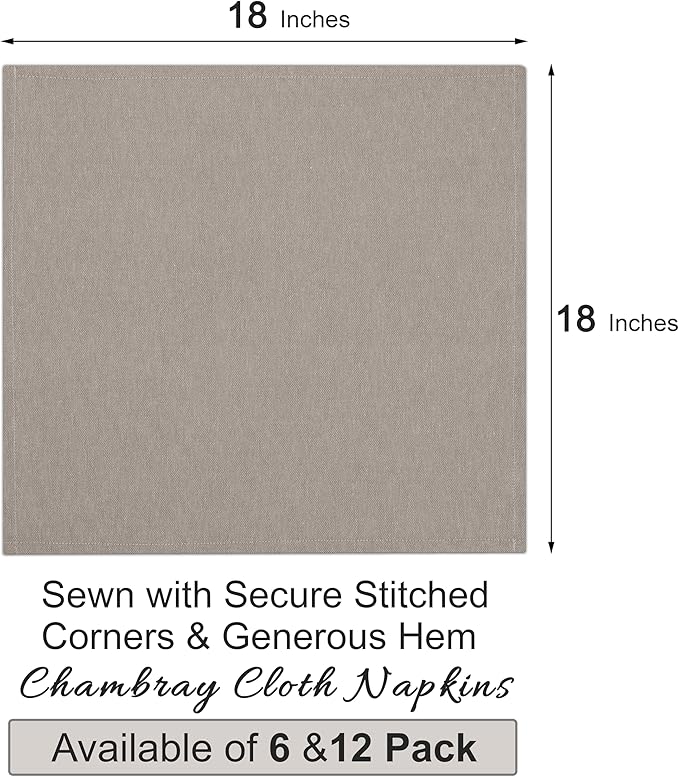 Ruvanti Cloth Napkins Set of 12, 18x18 Reusable Napkins Cloth Washable, Soft & Durable Table Napkins, Poly Cotton Fabric Dinner Napkins for Parties, Christmas, Thanksgiving, Weddings - Deep Taupe