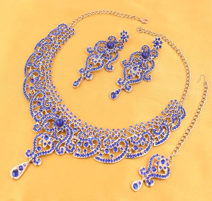 Touchstone Indian jewelry set for women bollywood gold jewellery wedding outfits necklace sets earrings bridal maang tikka fancy costume girls big desi accessories rhinestone in gold or silver tone