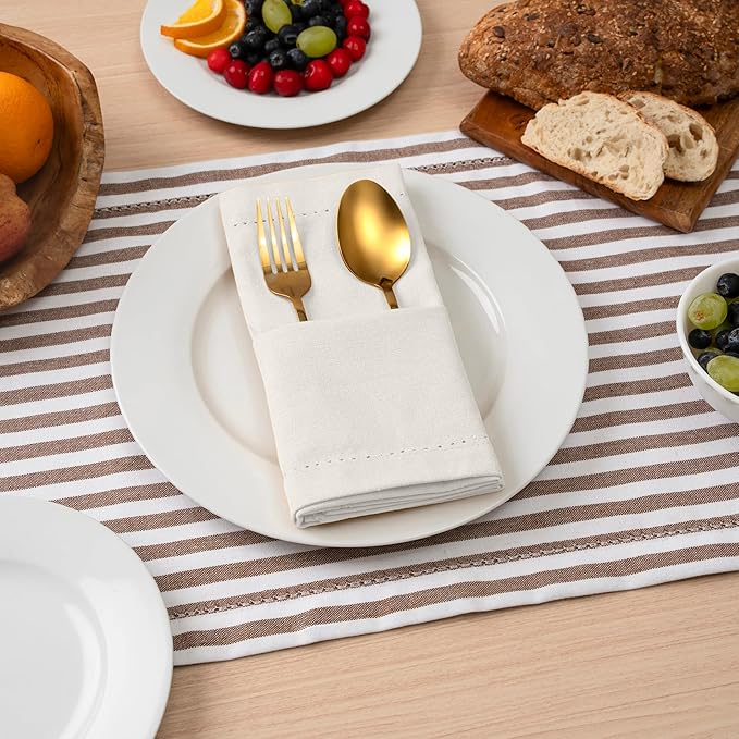 Blue Needles Set of 12 Hemstitch Linen Napkins 100% Cotton White Cloth Dinner Napkins 18x18 inches, Soft, Reusable, Absorbent, Washable, Ideal for Fall Thanksgiving Events, Parties & Everyday Use