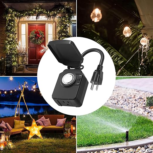 BN-LINK 24-Hour Mechanical Outdoor Light Timer, Waterproof, Heavy Duty, 15A 1/2HP, 1 Grounded Timer Outlet for Home and Garden,ETL Listed,2 Pack