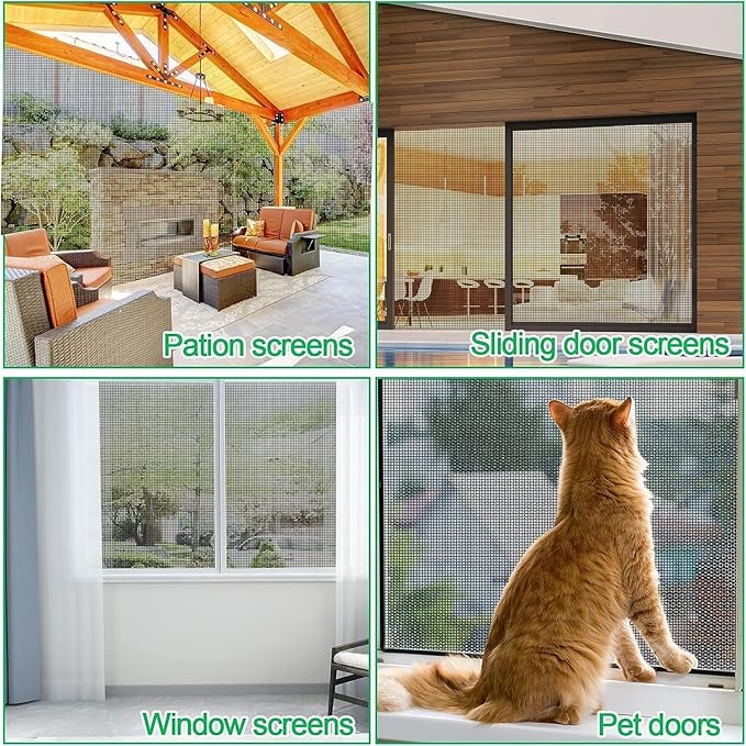 QWR Pet Proof Window Screen and Screen Door Replacement, 48"x 360" Upgraded Durable Thickened Vinyl Coated Wire-Like Mesh for Sliding Screen Door,Patio,Windows(Rolled Package)