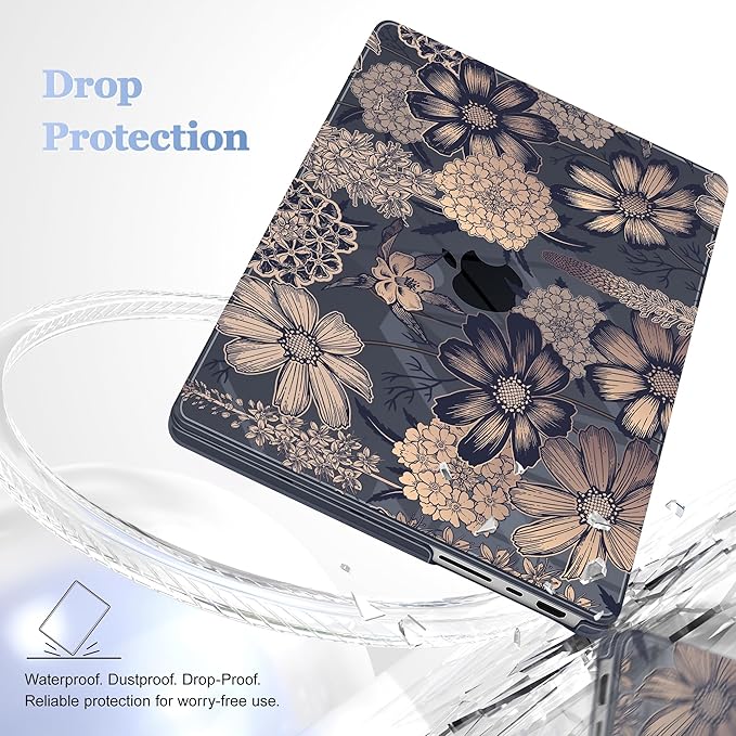 for MacBook Pro 16 inch Case 2021 2022 2023 2024 Release A3186 A3403 M4 A2991 M3 A2780 M2 A2485 M1 Pro/Max, Hard Shell Case with Screen Protector & Keyboard Cover, Spring Floral